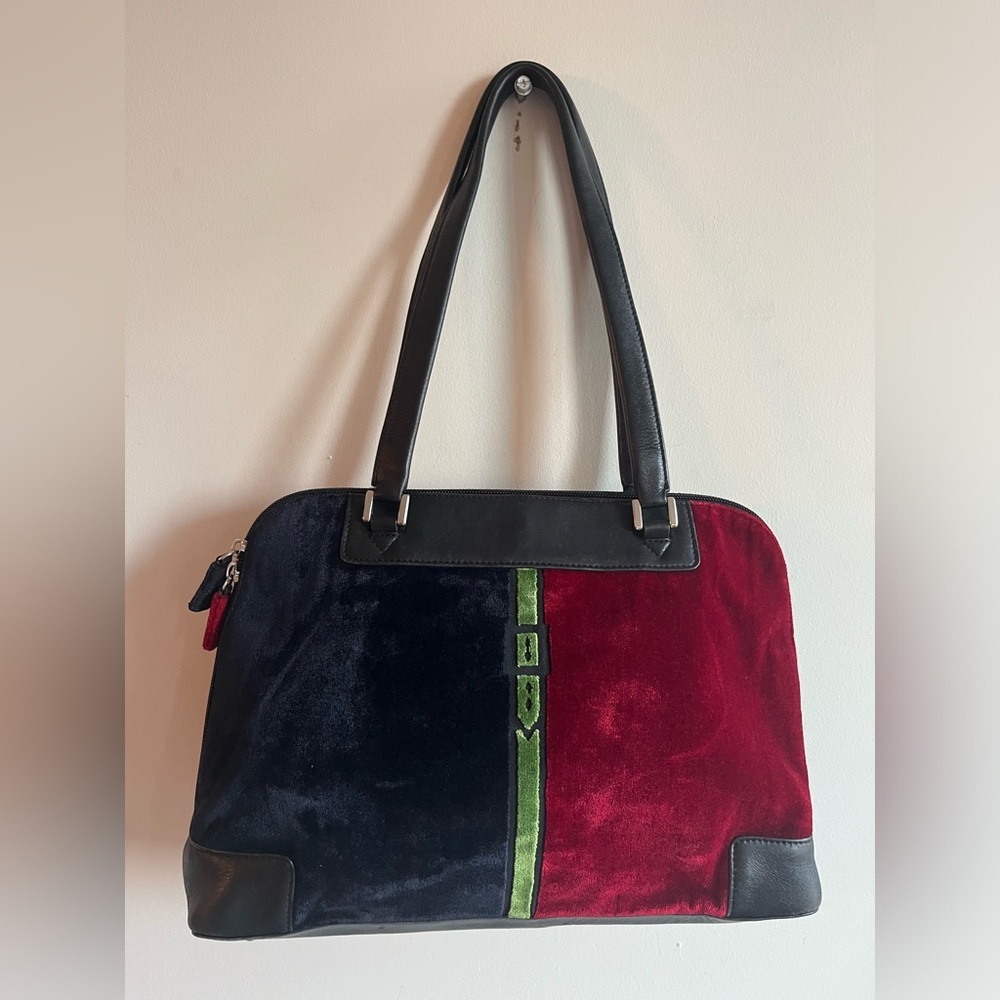 Roberta di Camerino Vintage Black and Red Velvet Shoulder Bag